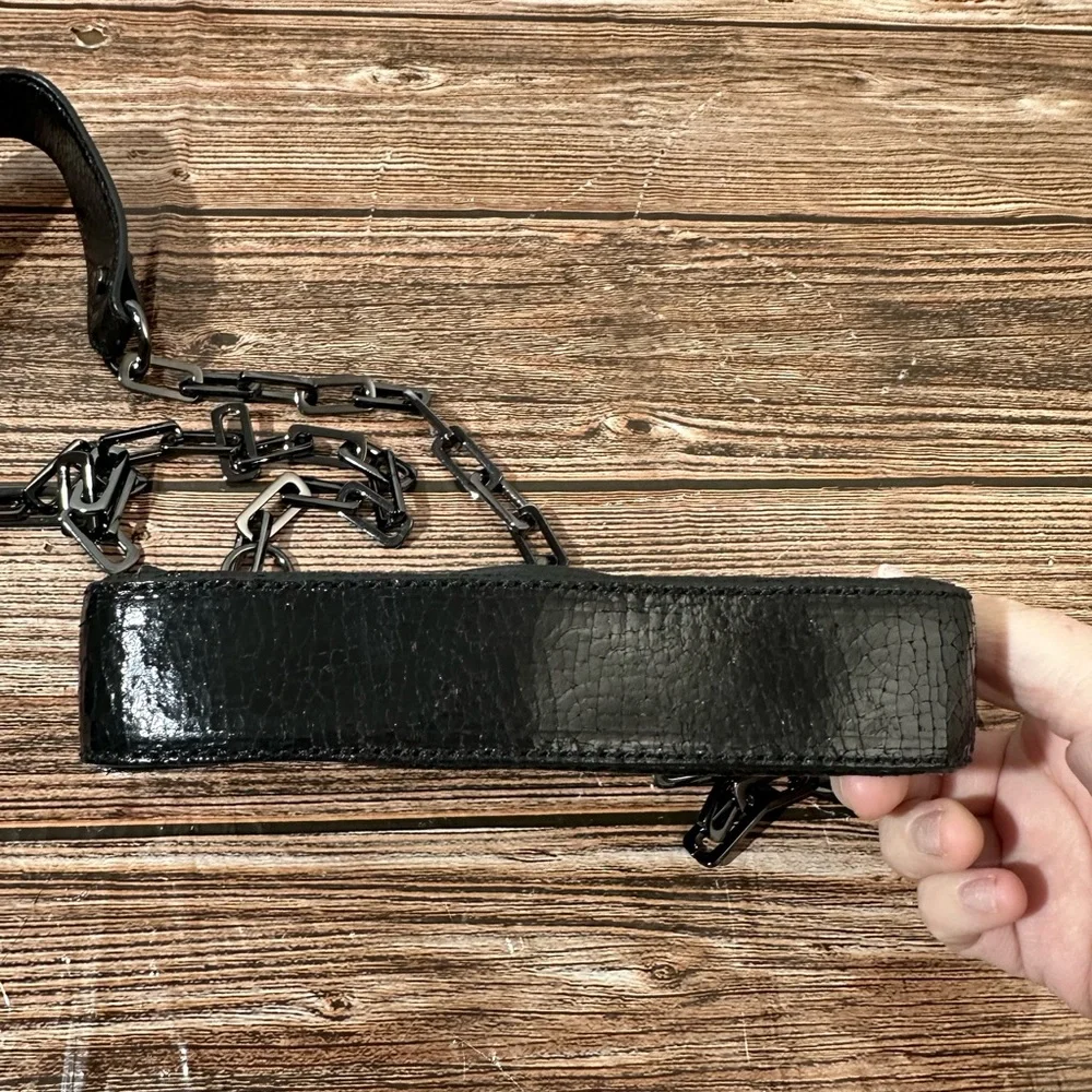 Tory Burch Small Black Leather Crossbody Bag Chain Strap Shimmery No Dust bag